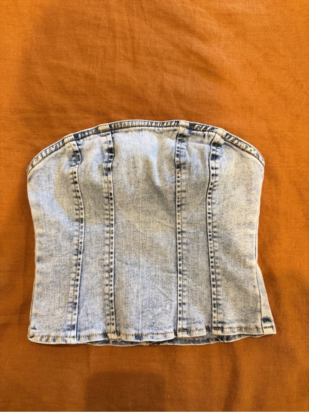 Light Wash Denim Strapless Bustier Top